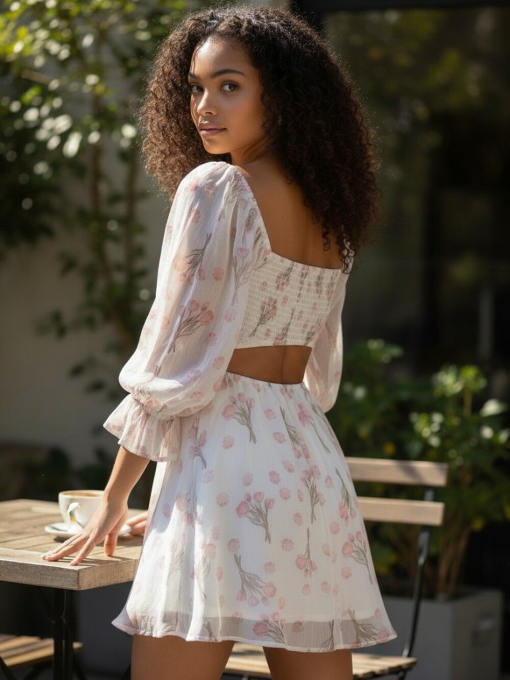 Japna NWT Floral Long Sleeve Cut-Out Mini Dress Size L - Picture 3 of 7